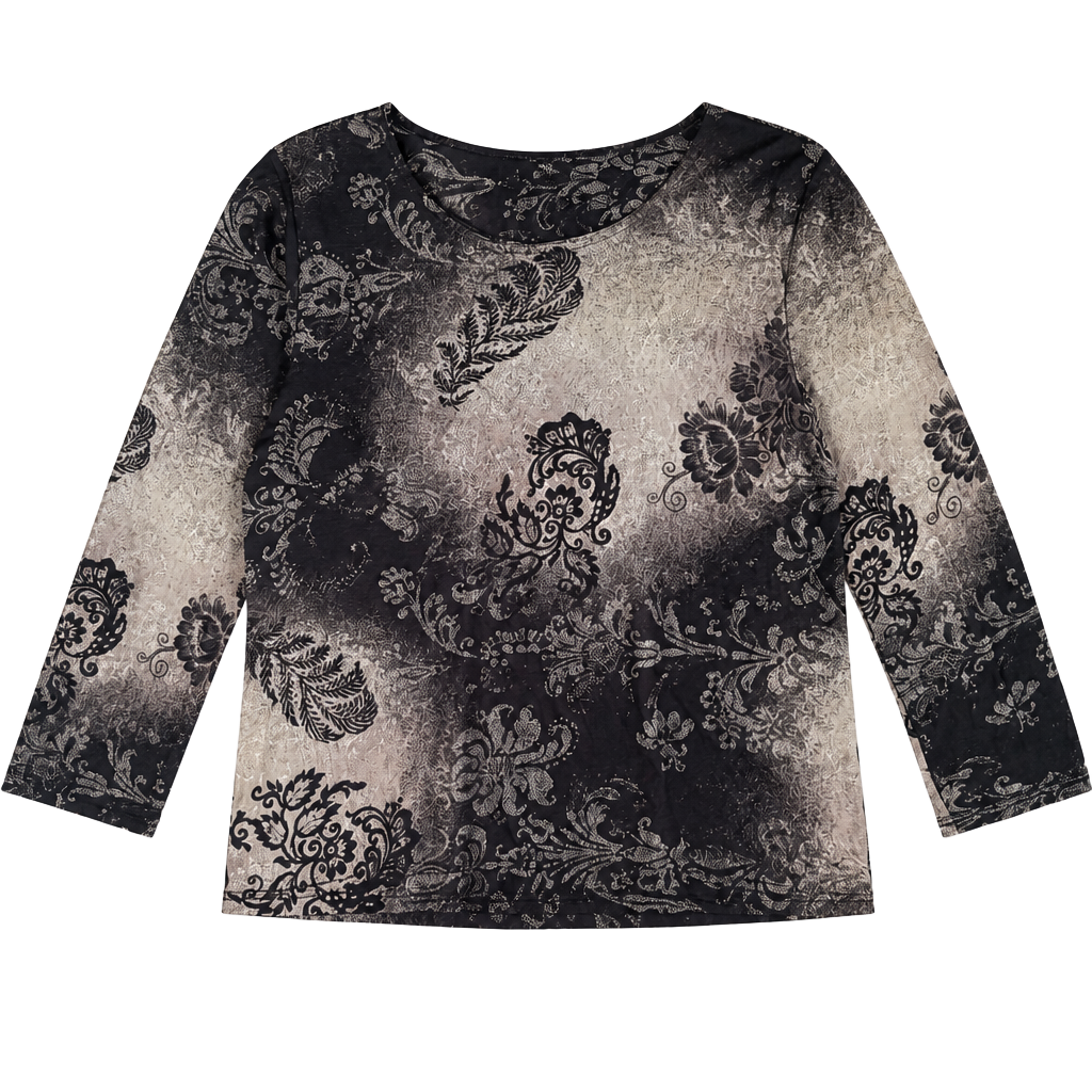 Coldwater Creek Top Size XL Black Gray Floral Long Sleeve 1