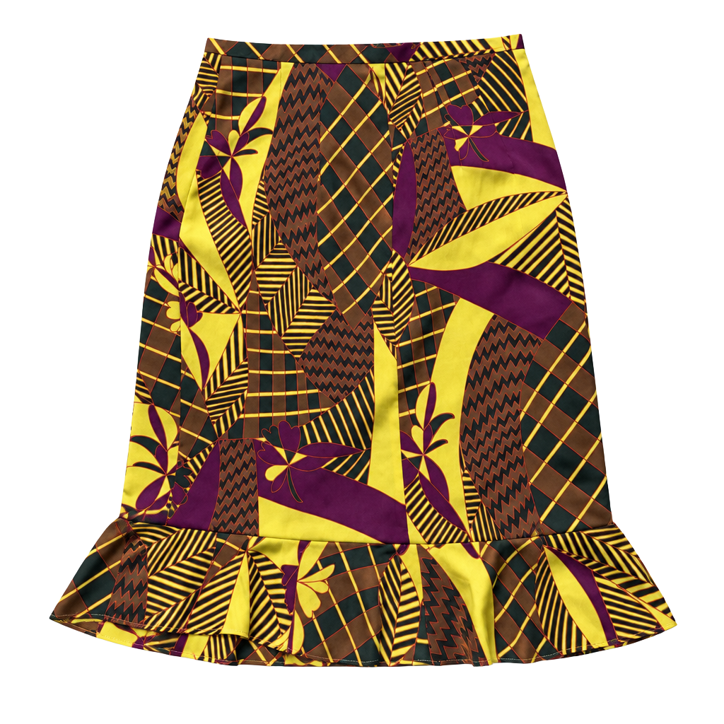 Harve Bernard Tropical Print Ruffle Hem Skirt Size 4 Yellow Brown Purple 1