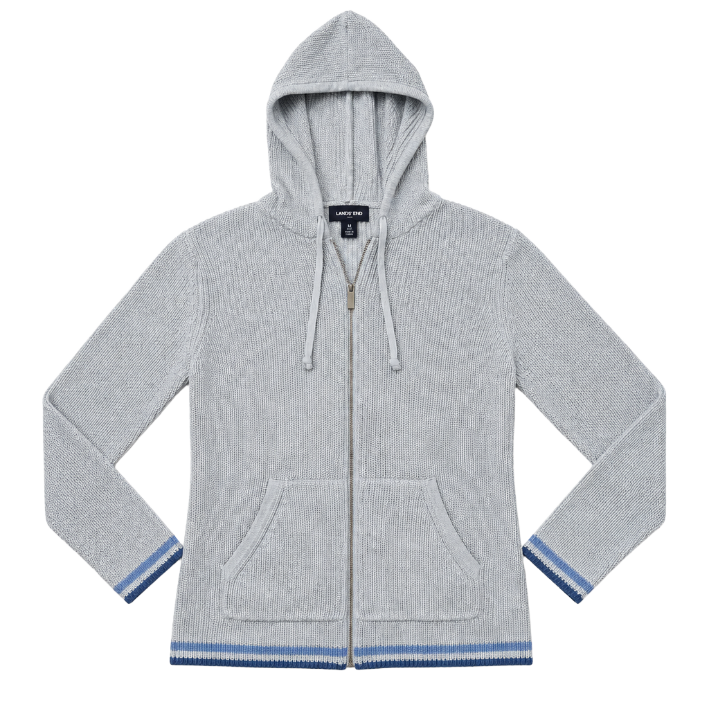 Lands' End Drifter Zip Hoodie Size M Light Blue Cotton Sweater 1