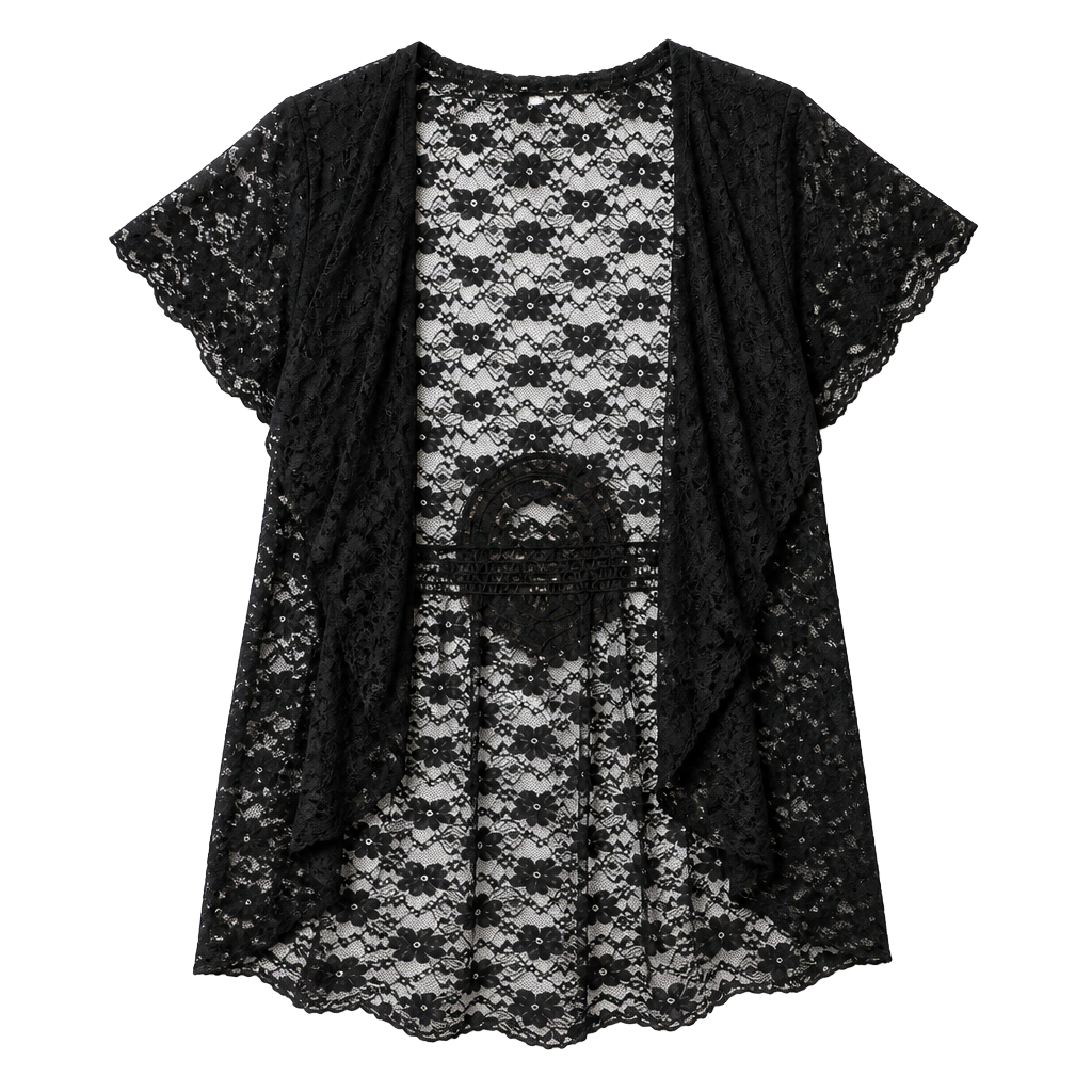 DEB Black Lace Cardigan Short Sleeve Open Front Shrug 1