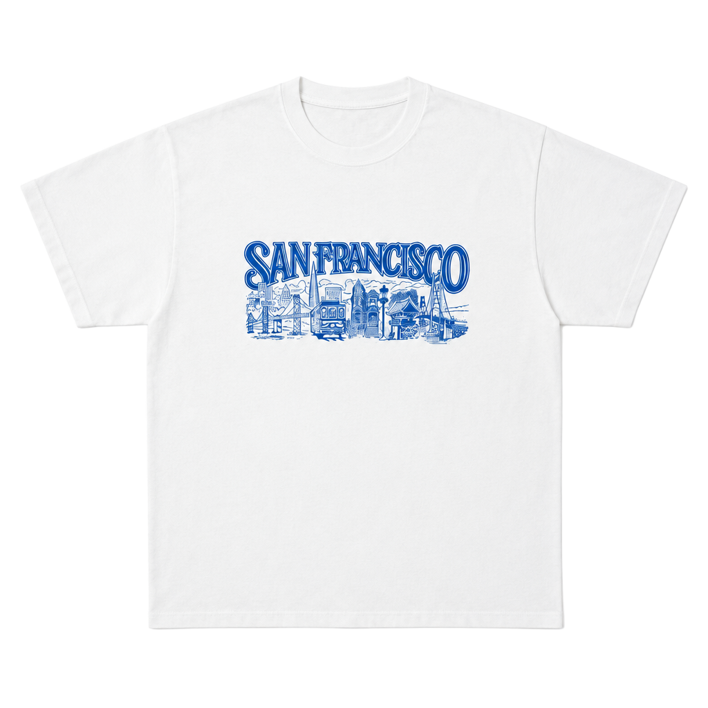 Hanes Beefy-T San Francisco Skyline T-Shirt Adult XL White Cotton 1
