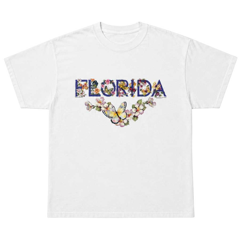 Y2K Hanes Florida Butterflies Floral T-Shirt Size Large White 1
