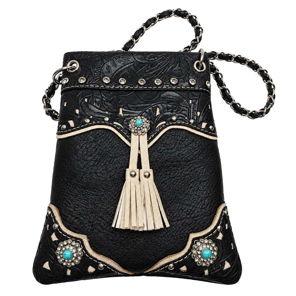 Western Turquoise Stone Concho Tassel Crossbody Purse 1