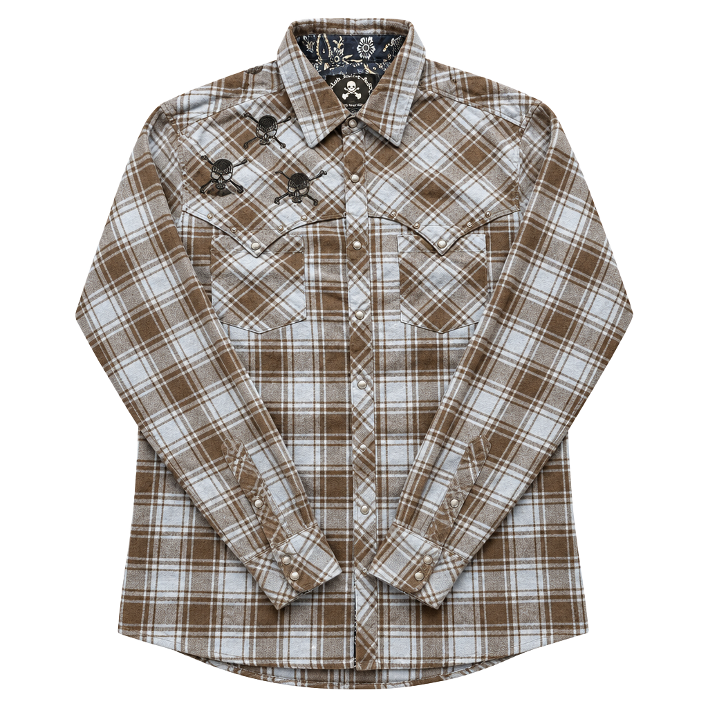 Rock Roll-n-Soul Plaid Western Pearl Snap Shirt Size XL 1