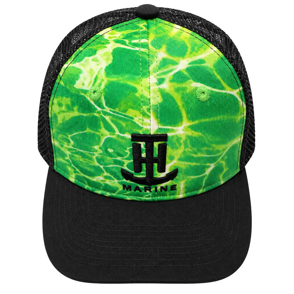 T-H Marine Trucker Hat Green Black Water Print Snapback 1