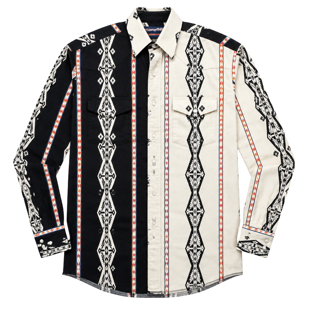 Wrangler Western Shirt Black White Southwestern Aztec Pearl Snap 1