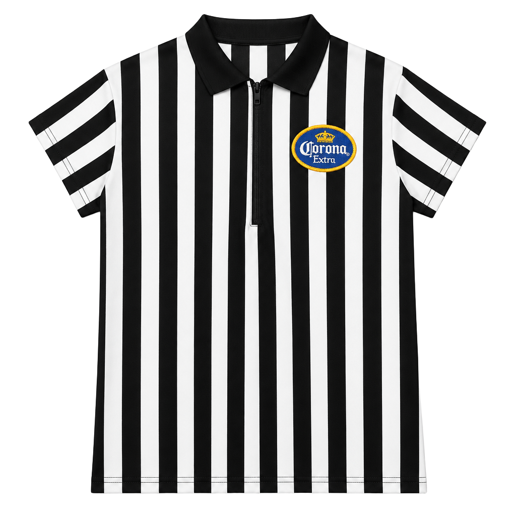 In Your Face Apparel Corona Extra Beer Logo Referee Zip-Up Polo Shirt 1