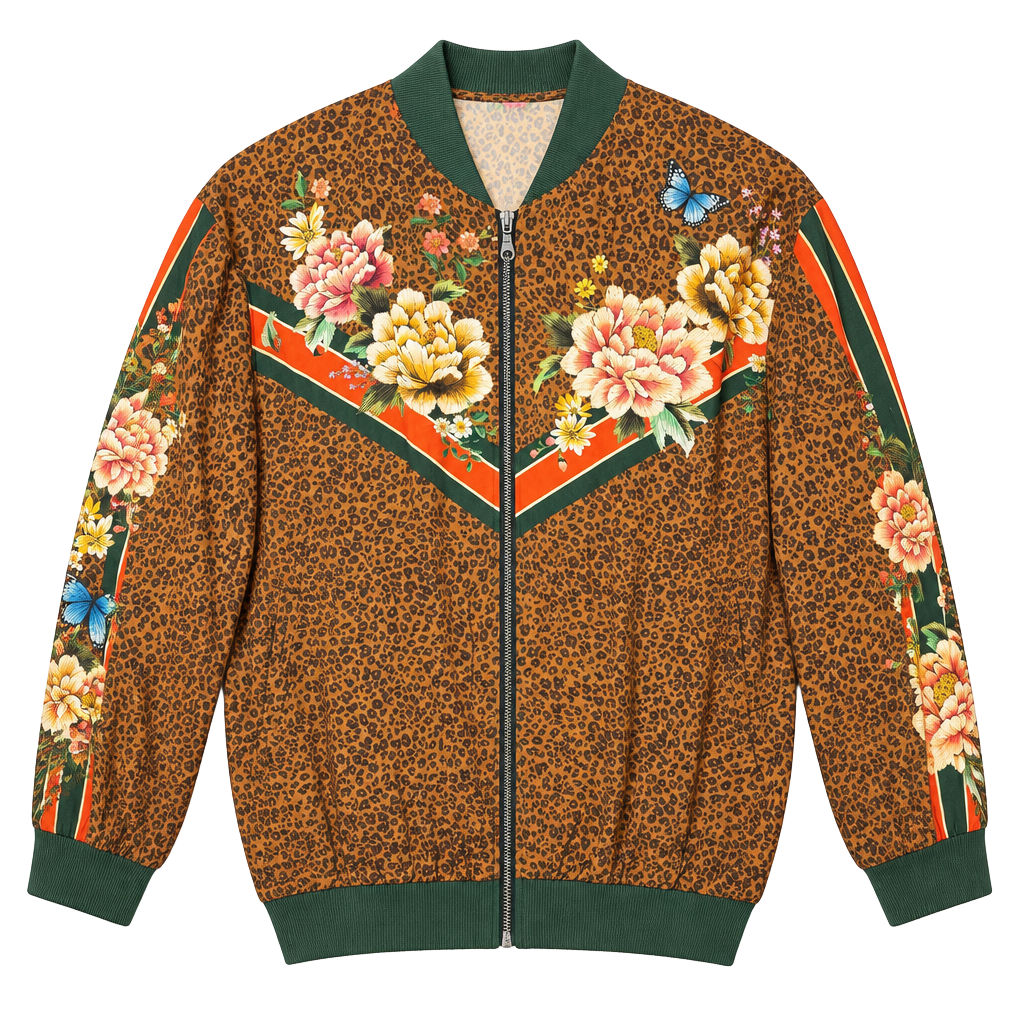 Farm Rio Floral Leopard Oversized Bomber Jacket Size S 1