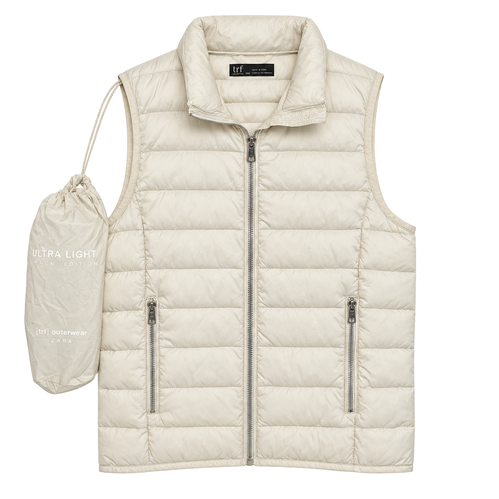 Zara Trf Collection Ultra Light Puffer Vest L-XL Cream 1