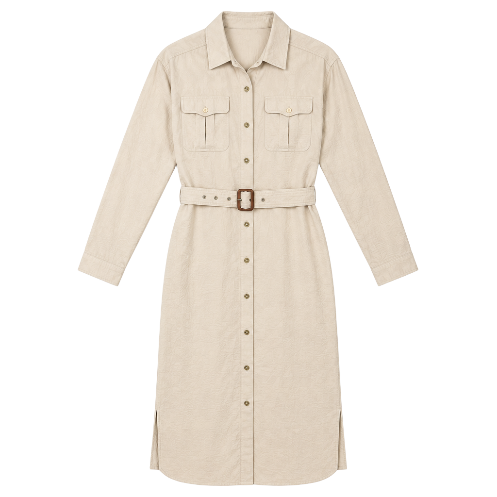 Calvin Klein Utility Shirt Dress Size M Beige Long Sleeve Belted 1