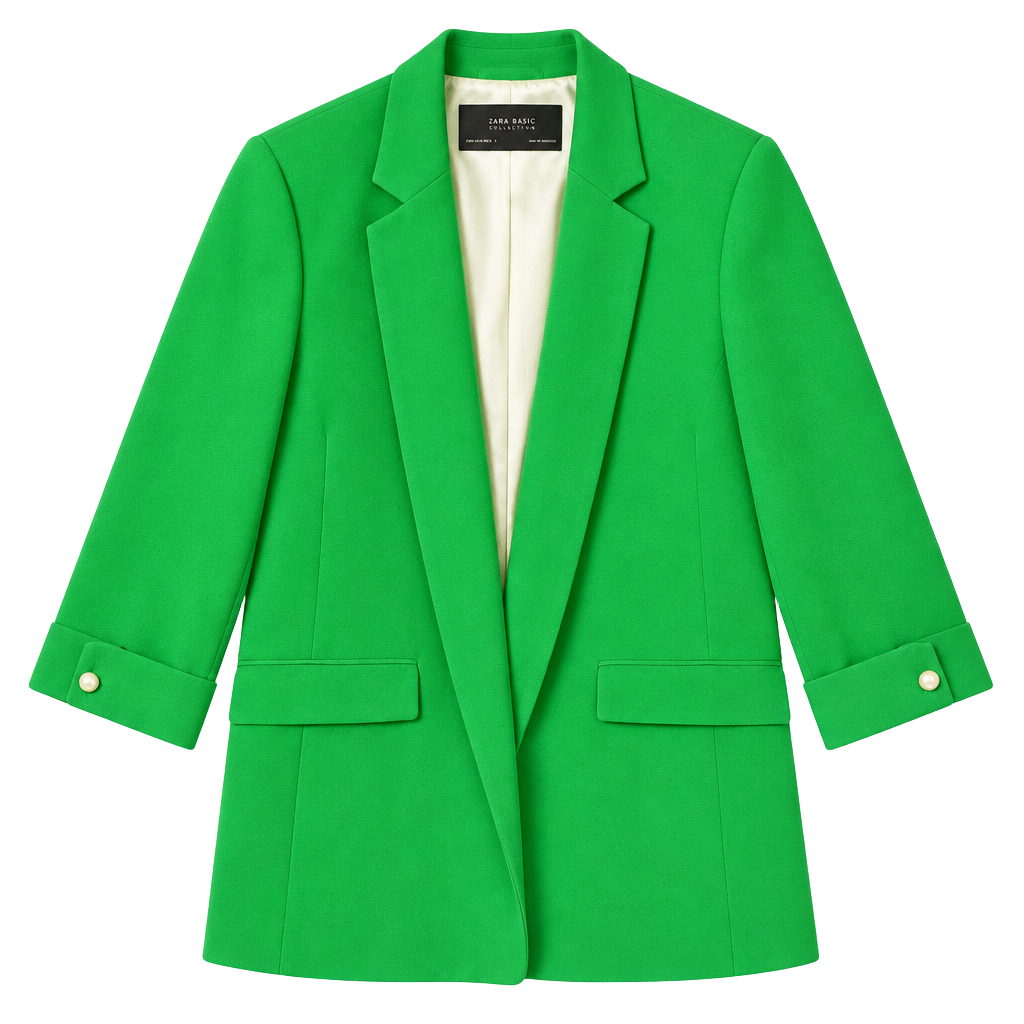 Zara Basic Collection Blazer Size M Green Open Front Pearl Button 1