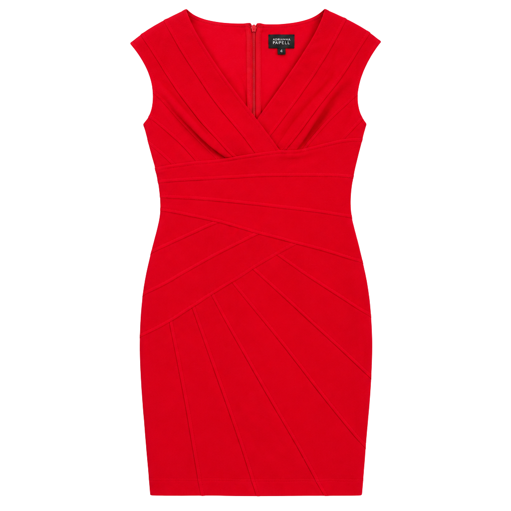 Adrianna Papell Bandage Bodycon Dress Size 4 Red V-Neck Party Mini 1