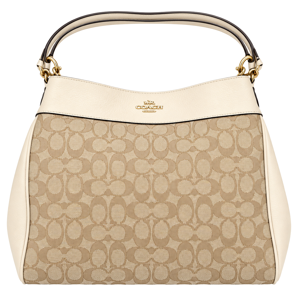 Coach Lexy Signature Jacquard And Leather Shoulder Bag Beige Ivory 1