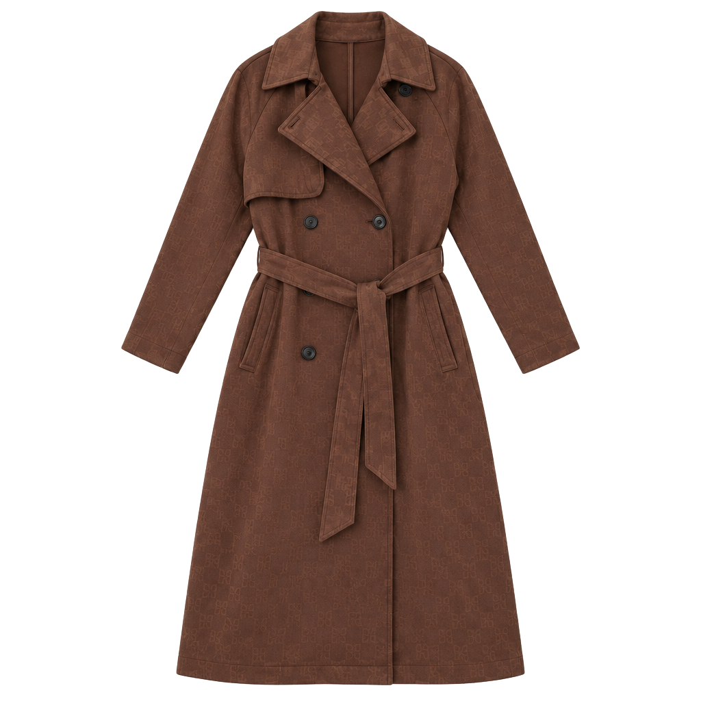 A New Day Faux Suede Trench Coat Size S Brown Belted Double Breasted 1