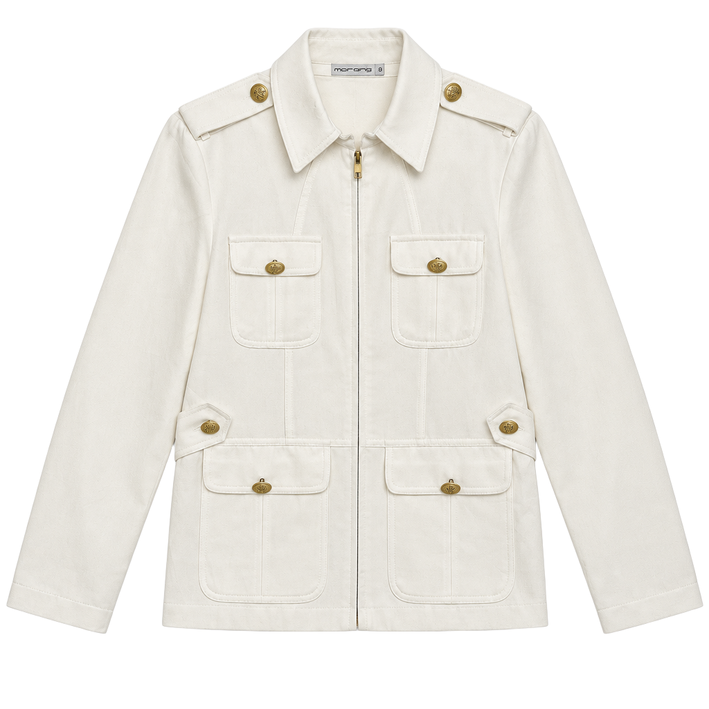 Morina G White Military Jacket Size G Gold Buttons 1