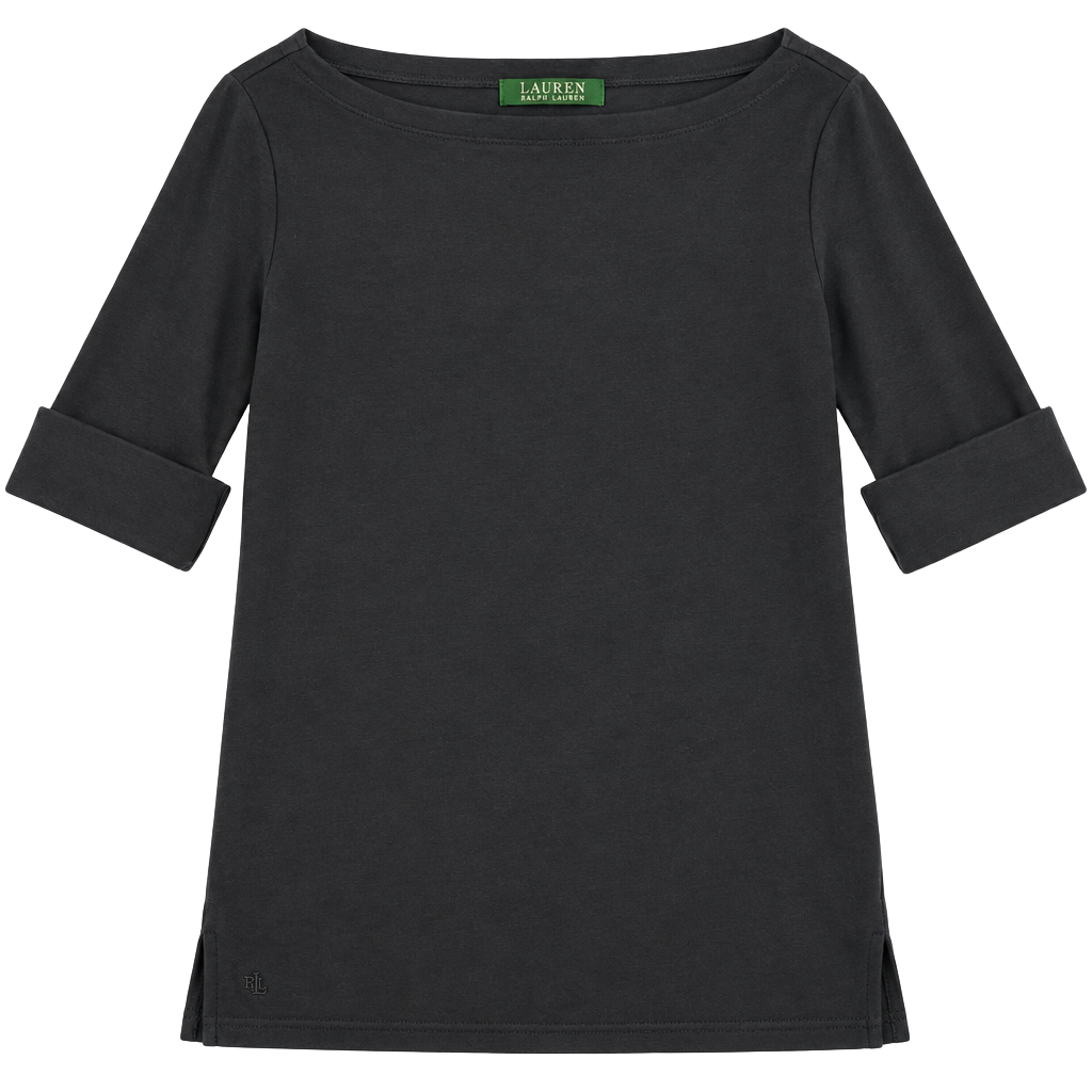 Lauren Ralph Lauren Boat Neck T-Shirt Size M Black Cotton 1