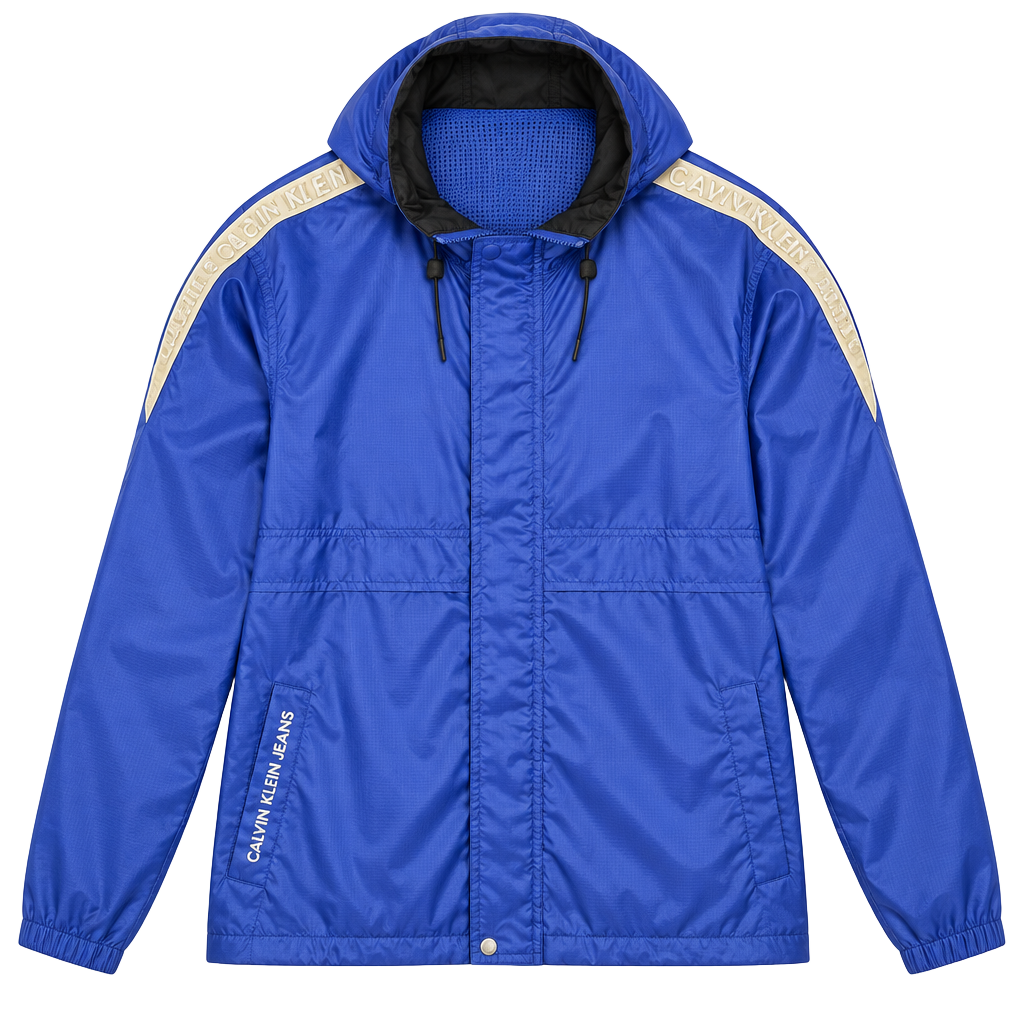 Calvin Klein Jeans Windbreaker Size M Blue Nylon Zip Hooded Jacket 1
