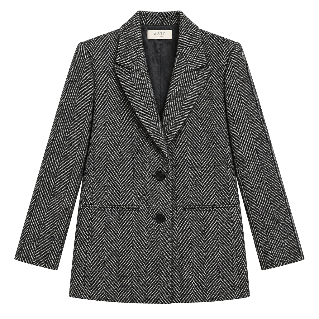 Astr The Label Herringbone Blazer Size S Black White Oversized Tweed Jacket 1