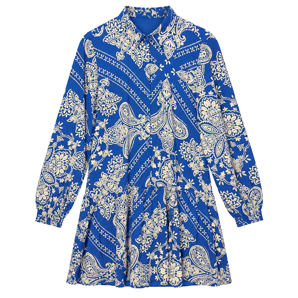 H&M Blue White Paisley Button Front Mini Dress Size M 1