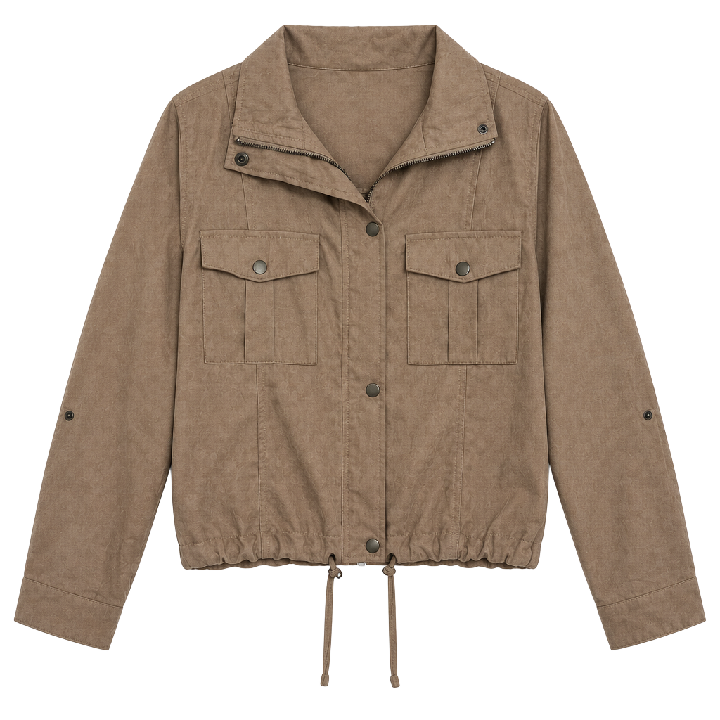 Becool Utility Jacket Size M Brown Faux Suede Drawstring Lightweight 1