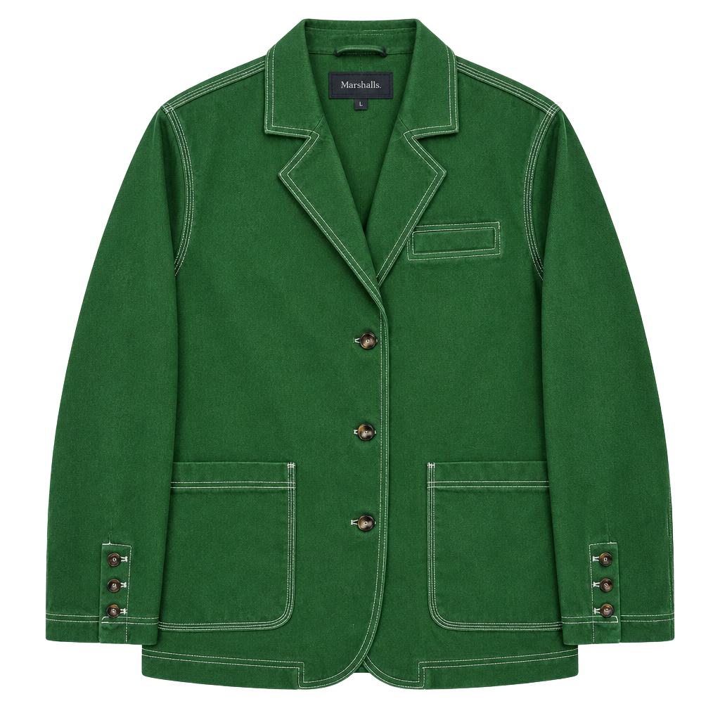 BlankNYC Twill Blazer Size S Green Contrast Stitch Cotton Jacket 1