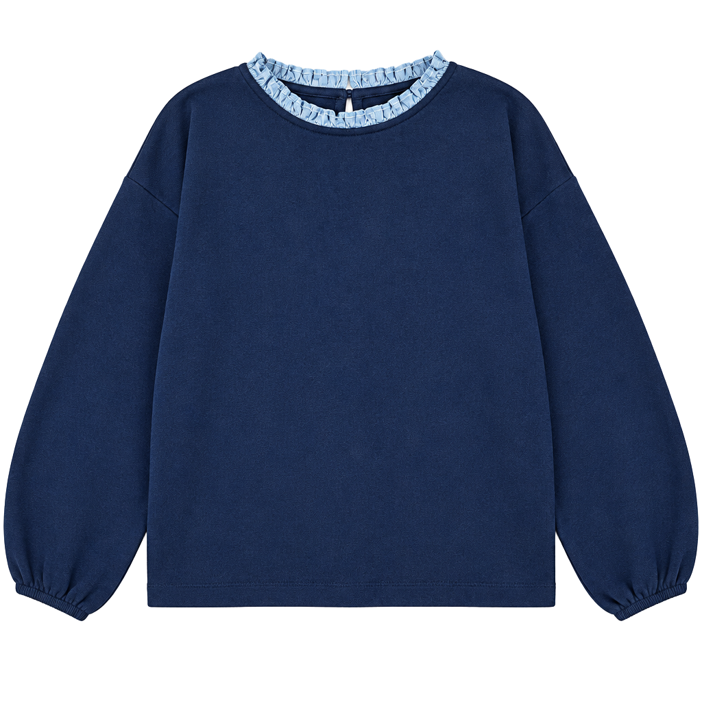 J.Crew Sweatshirt Navy Blue Ruffle Collar Size Medium 1