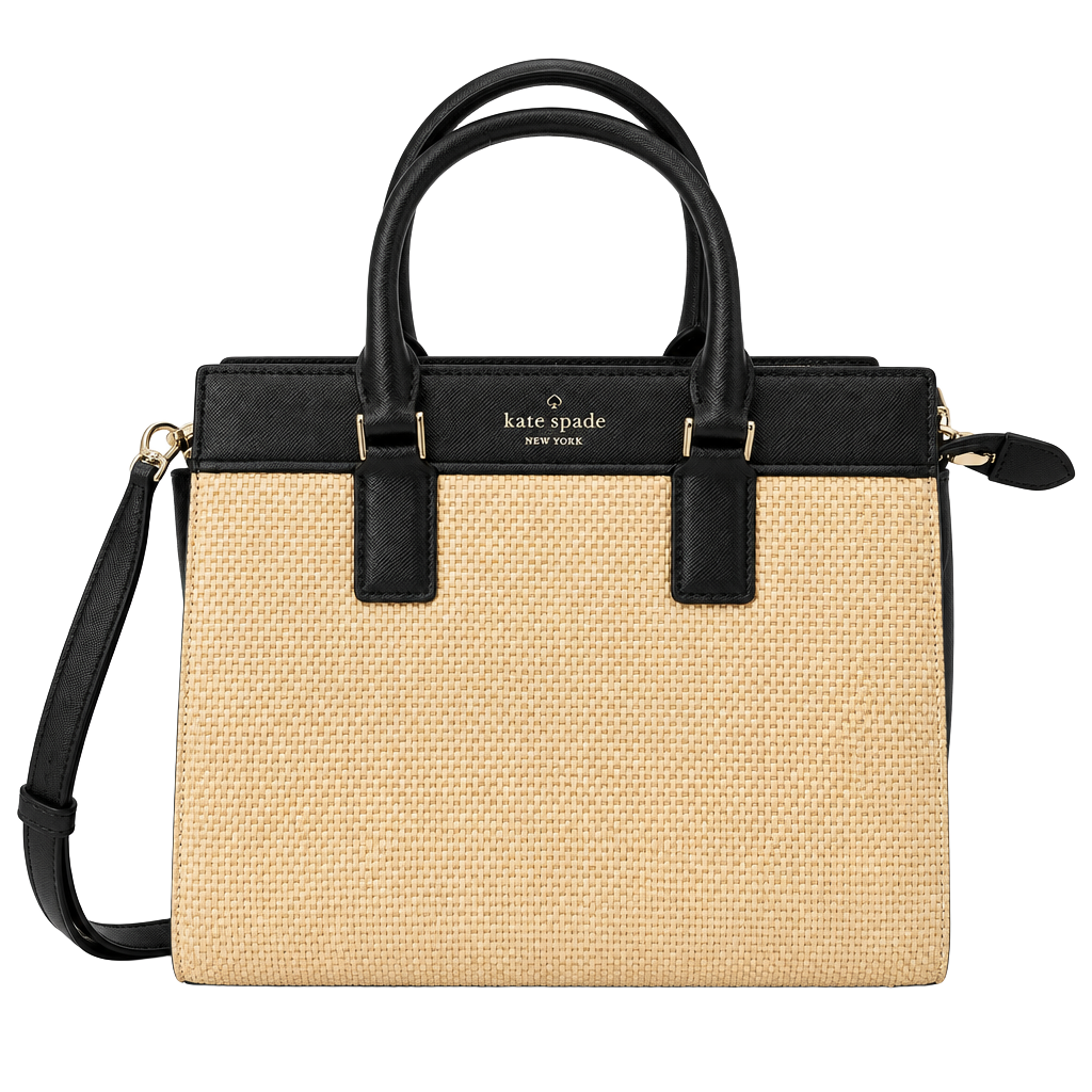Kate Spade Cameron Straw Medium Satchel Black Natural 1
