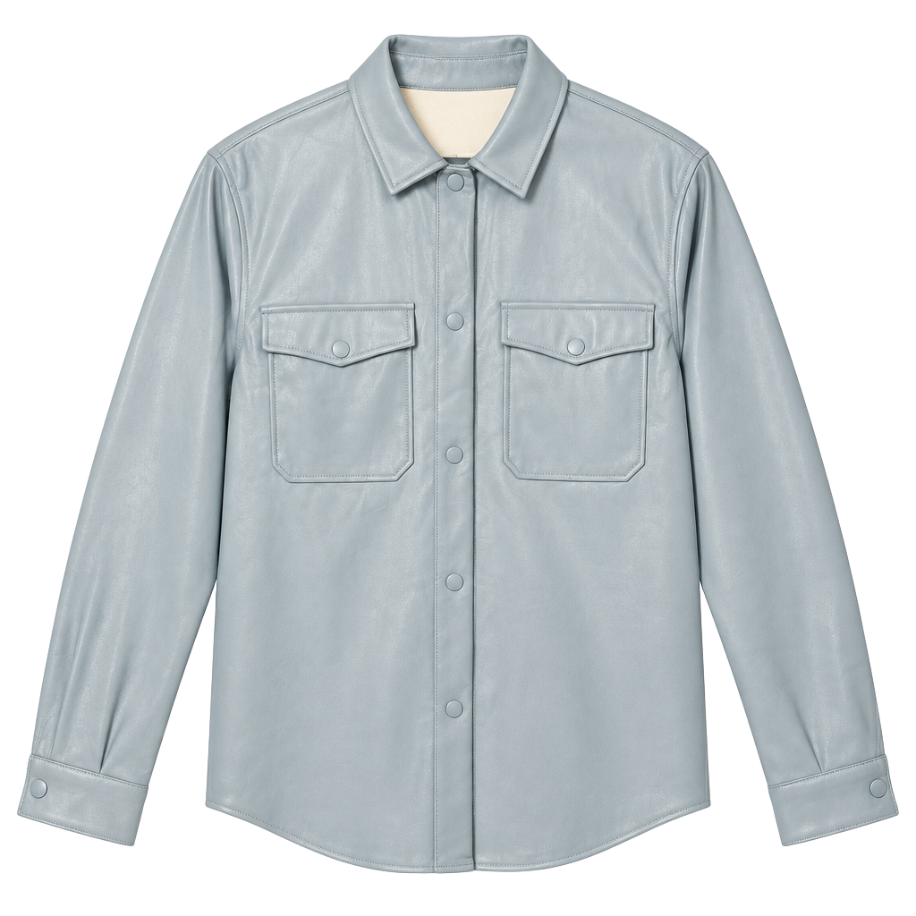 Love Tree Faux Leather Shirt Jacket Size L Blue Polyurethane 1