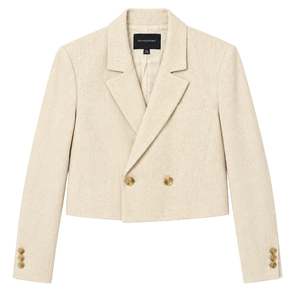 Banana Republic Cropped Double Breasted Blazer Size 12 Beige Linen 1