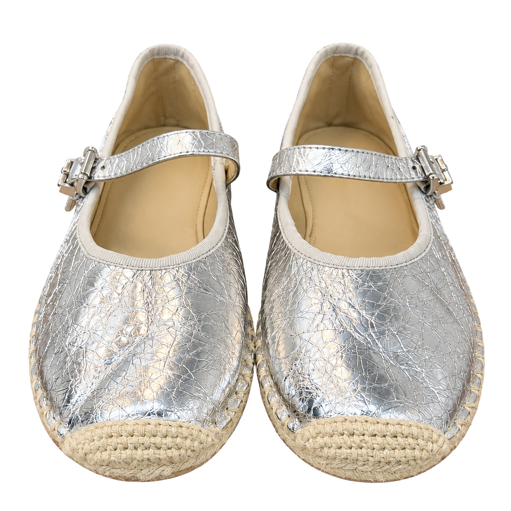 Michael Kors Lynn Metallic Leather Ballet Espadrille Silver 1