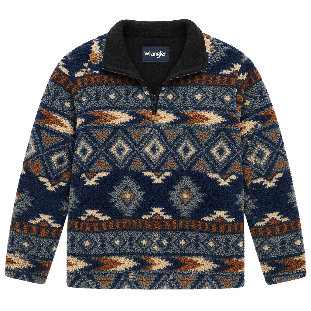Wrangler 1/4 Zip Sherpa Fleece Pullover Size L/G Aztec Print 1