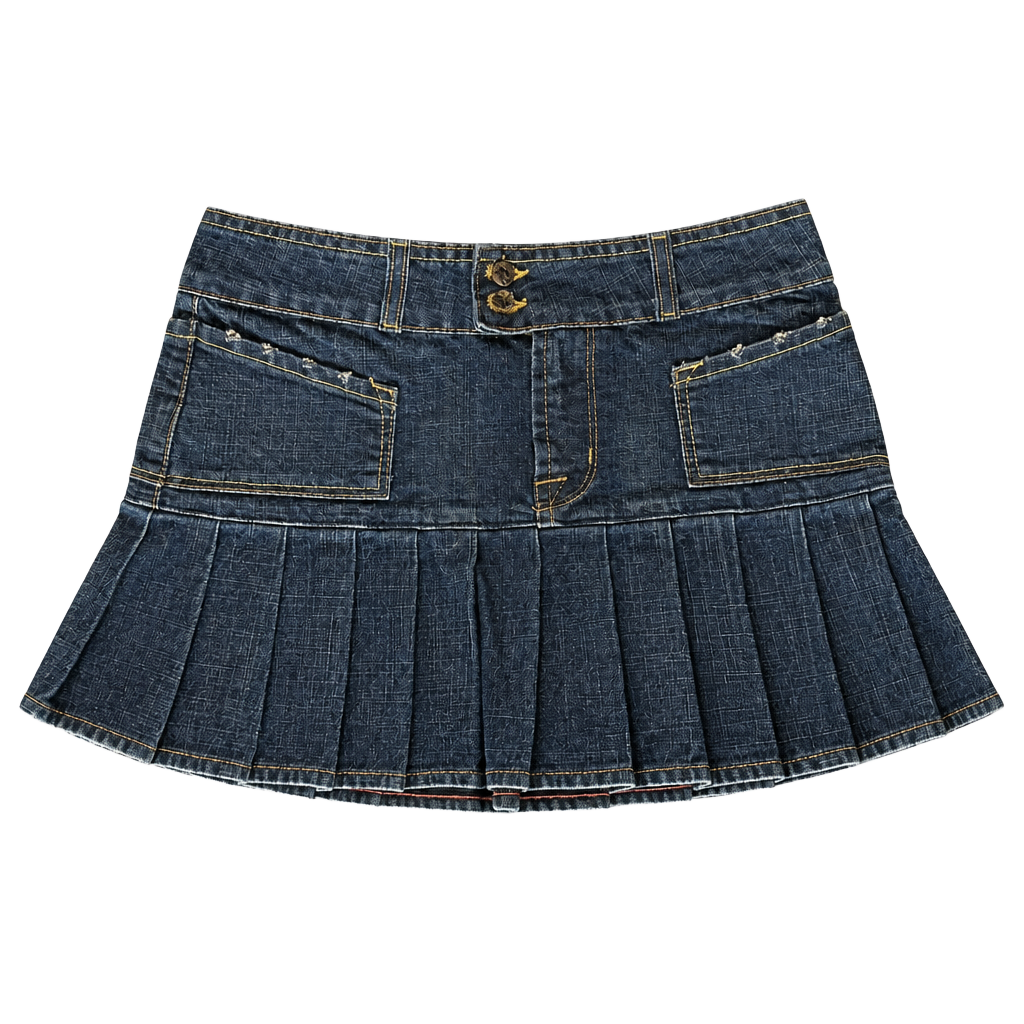 Vintage Von Dutch Kustommade Pleated Denim Mini Skirt 1