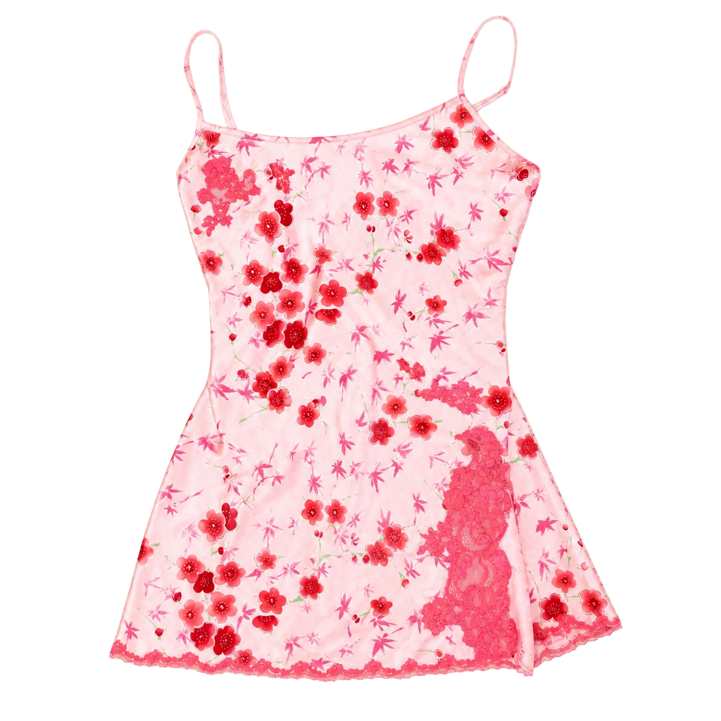 Victoria's Secret Pink Floral Satin Slip Mini Dress with Lace Trim 1