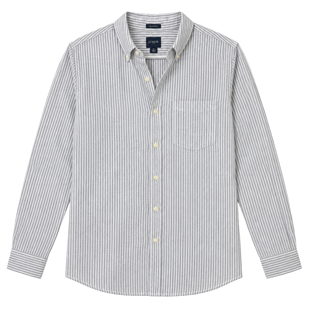 J.Crew Classic Long Sleeve Button Down Shirt Size XL White Gray Striped Linen 1