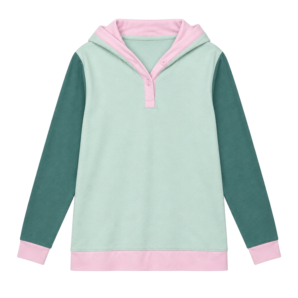 Lands End Serious Sweats Button Hoodie Size L 14-16 Pastel Colorblock 1