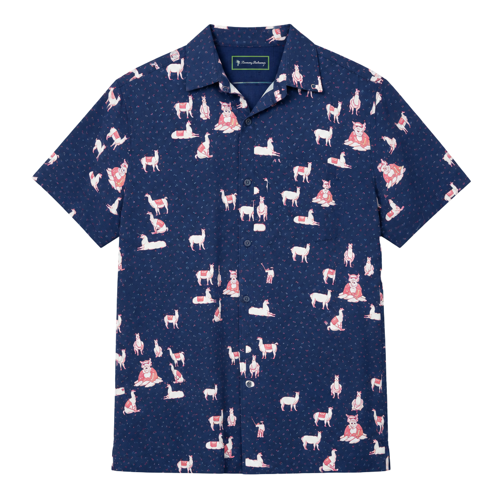 William Murray Golf Llama Print Short Sleeve Button Down Shirt Blue size medium 1