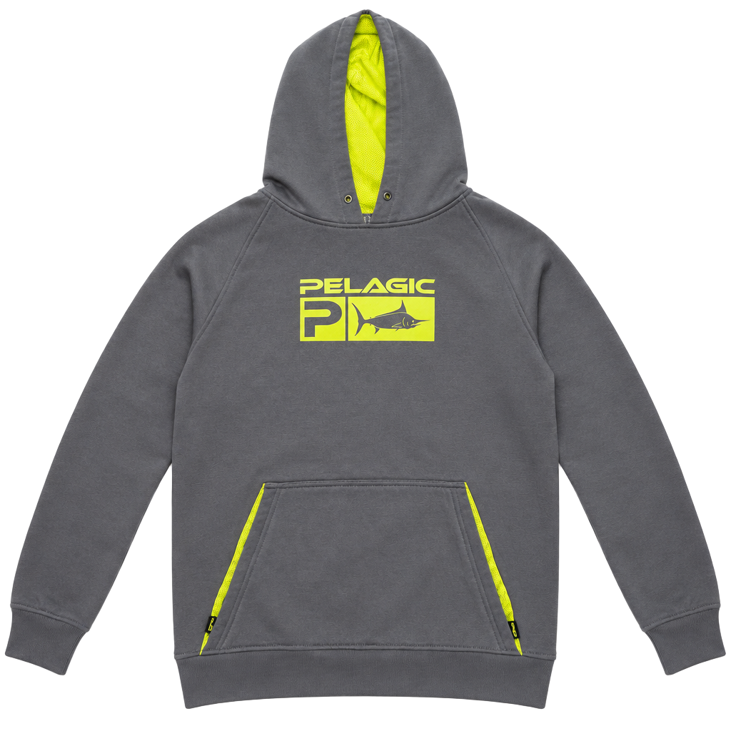 Pelagic Hoodie Gray Neon Yellow Fishing Sweatshirt 1