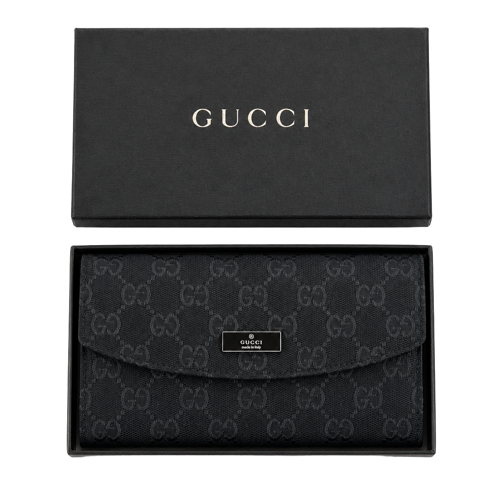 Gucci GG Monogram Canvas Continental Long Wallet Black 1