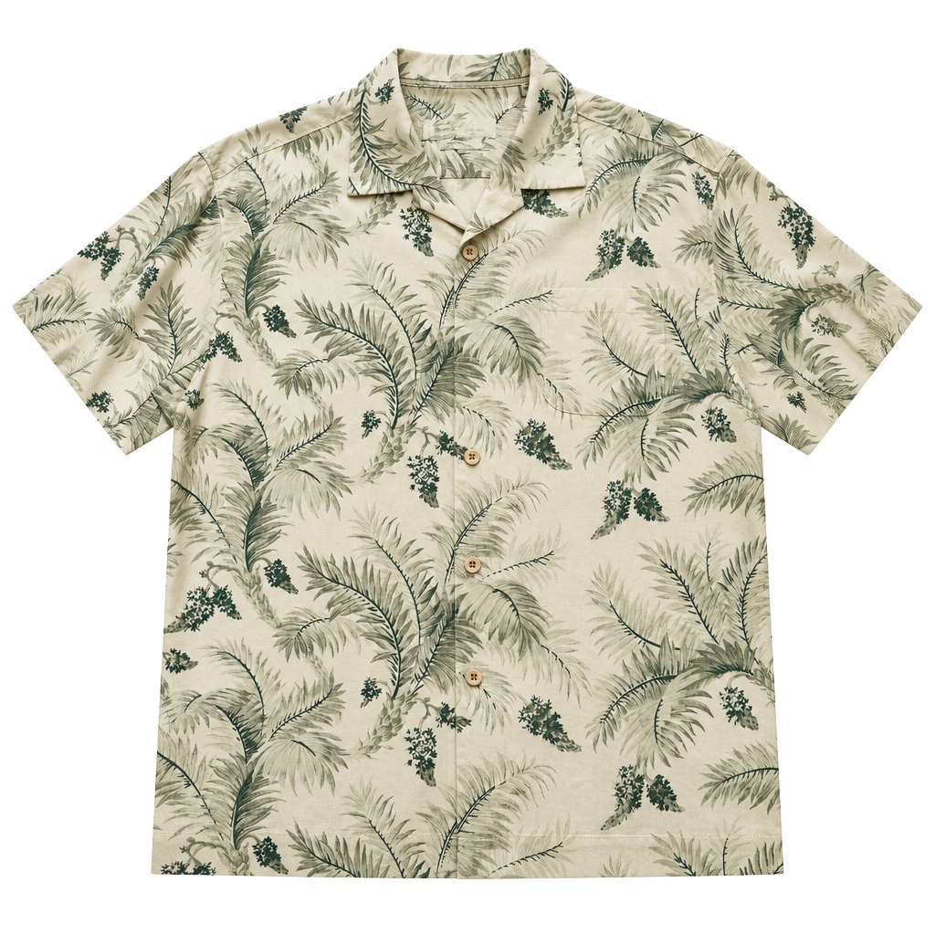 Tommy Bahama Silk Camp Shirt Green Palm Frond Print XL 1