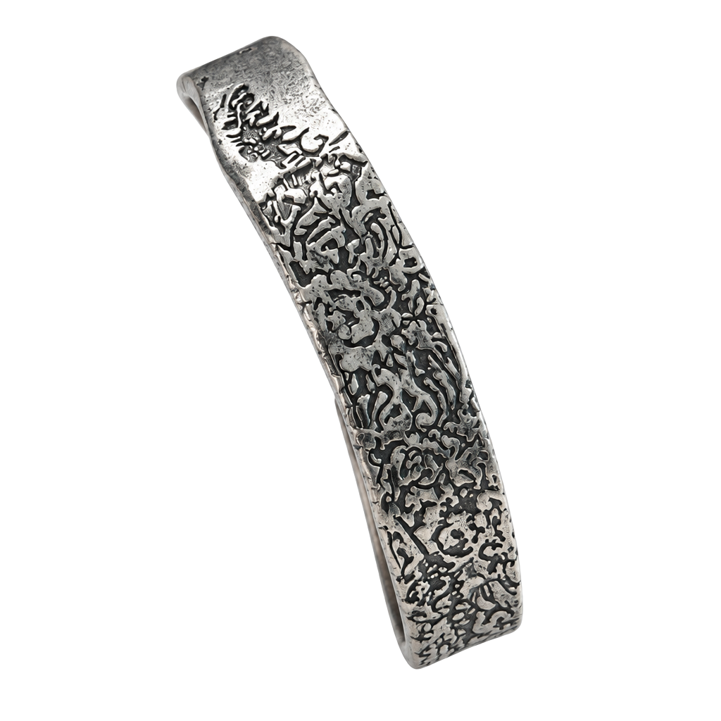 Zara Artisanal Textured Metal Cuff Bracelet Silver Filigree Open 1