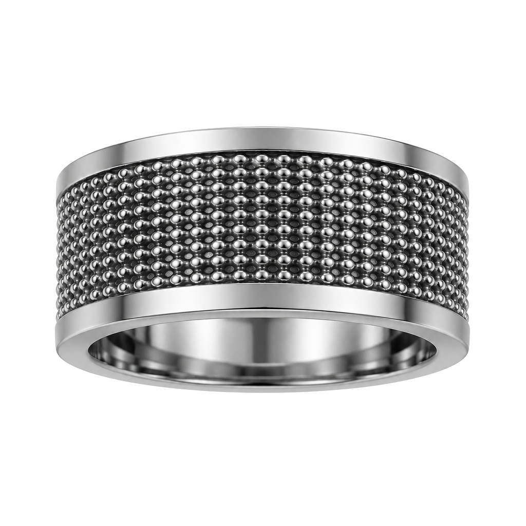 Stainless Steel Mesh Center 8mm Band Silver Ring 1