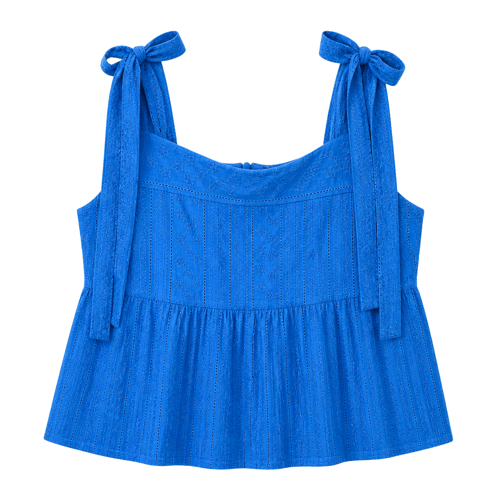 LIV LOS ANGELES Royal Blue Tiered Eyelet Midi Dress with Bow Straps 1