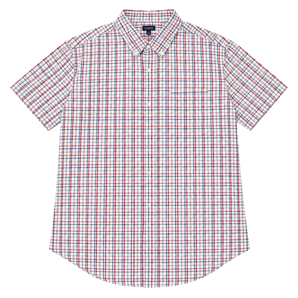 J.Crew Flex Washed Shirt Size L Red Blue Plaid Slim Untucked 1