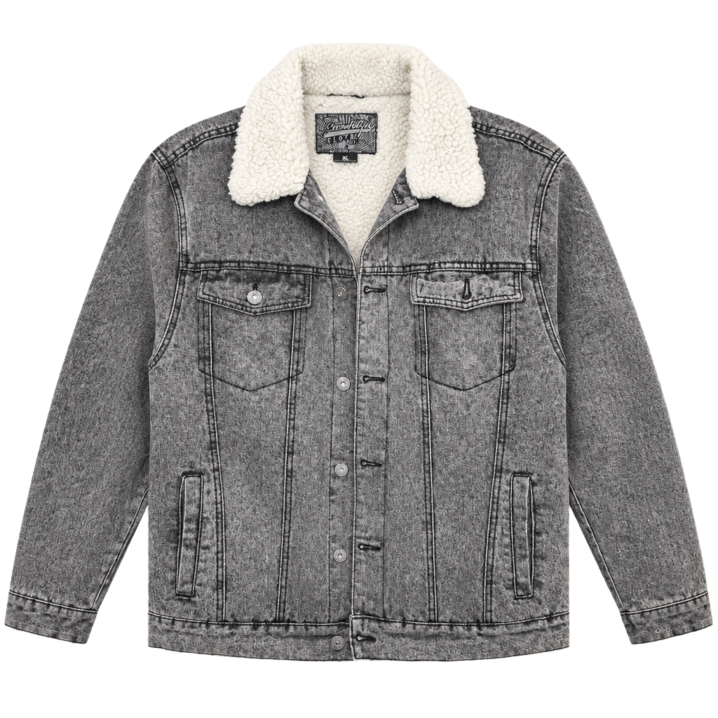 Brooklyn Cloth Sherpa Denim Jacket Size XL Acid Wash Gray 1
