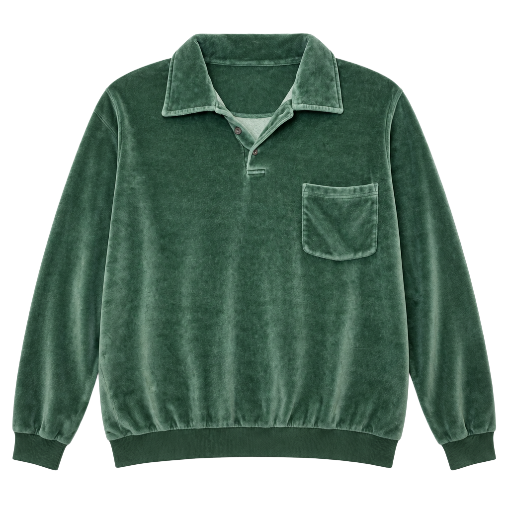 John Blair Velour Pullover Shirt Size 2XL Tall Green Long Sleeve Collar 1