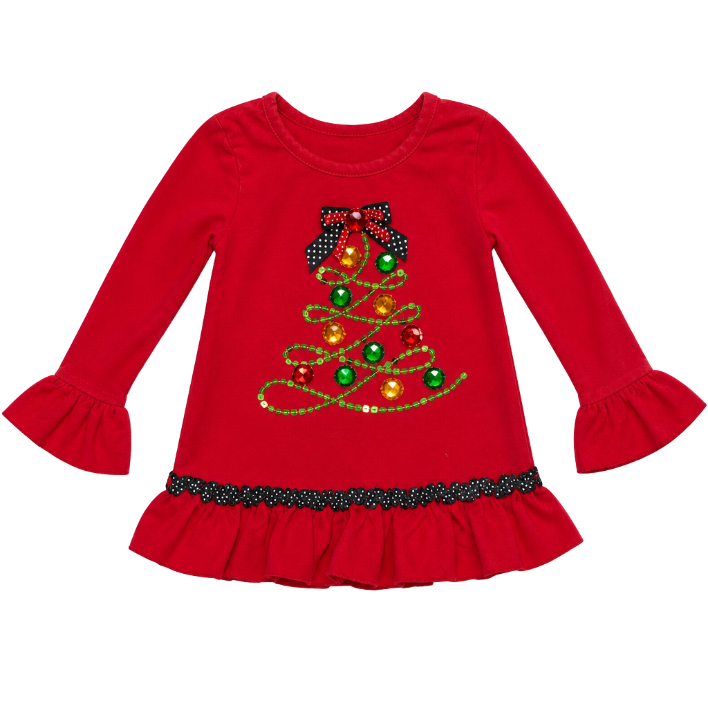 Allison Ann Christmas Tree Tunic Size 3/3T Red Ruffle Long Sleeve 1
