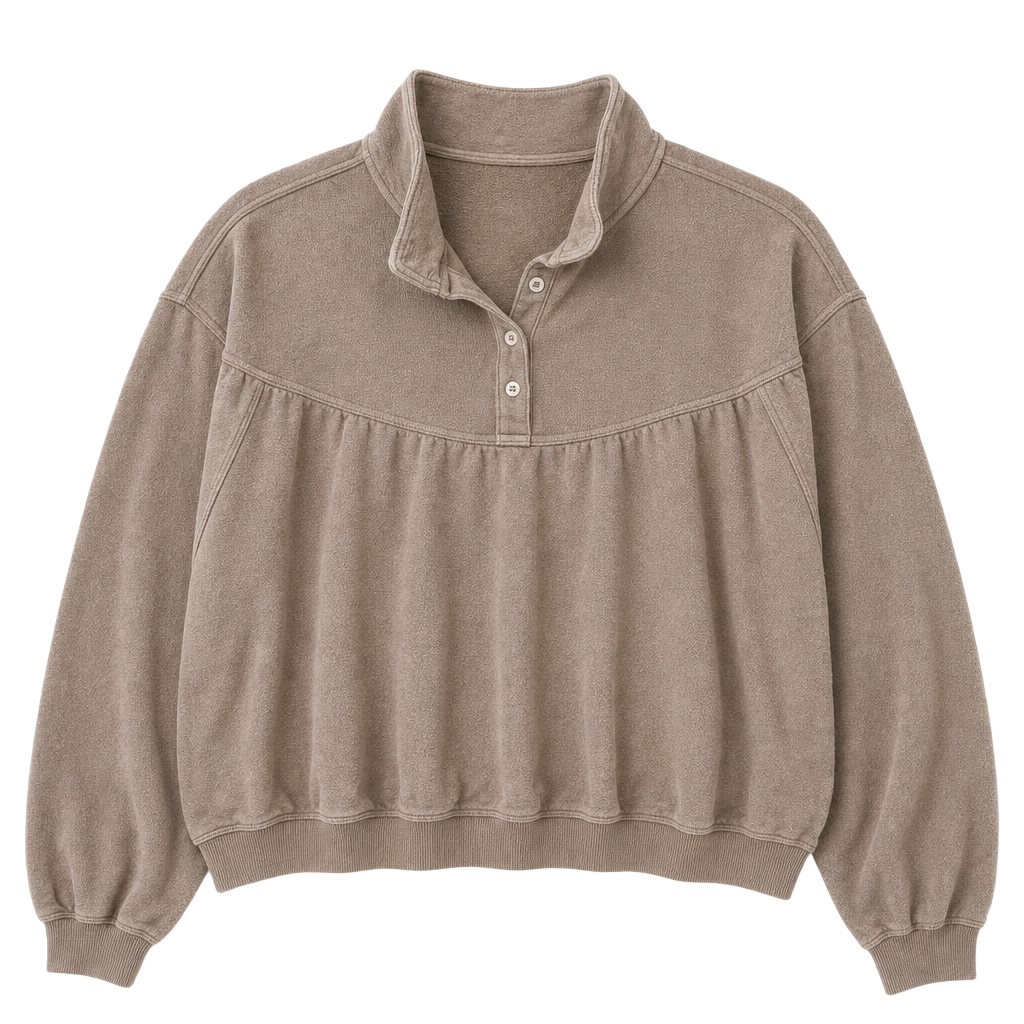 Aerie Soft Life Babydoll Henley Terrycloth Sweatshirt 1
