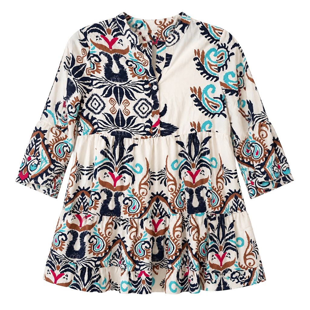 Miduo Women's Printed Tiered Button-Front Dress 1