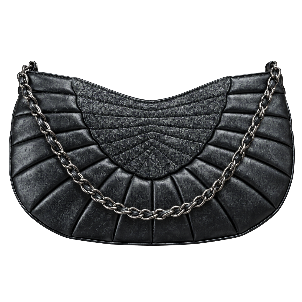 Y2K Old Navy Vintage 2007 Black Pleated Baguette Shoulder Bag with Chain Strap 1
