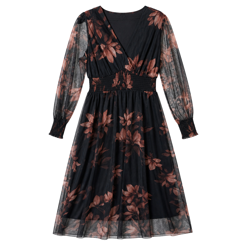 Anrabess Women's Floral Print Long Sleeve V-Neck Maxi Dress Size L 1